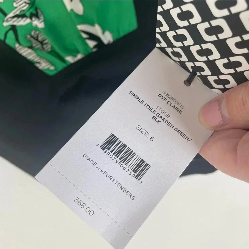 NEW Diane Von Furstenberg Claire Skirt in Simple Toile Garden Green Black Size 6